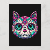 Kleurrijke Cat Sugar Skull Briefkaart (Voorkant)