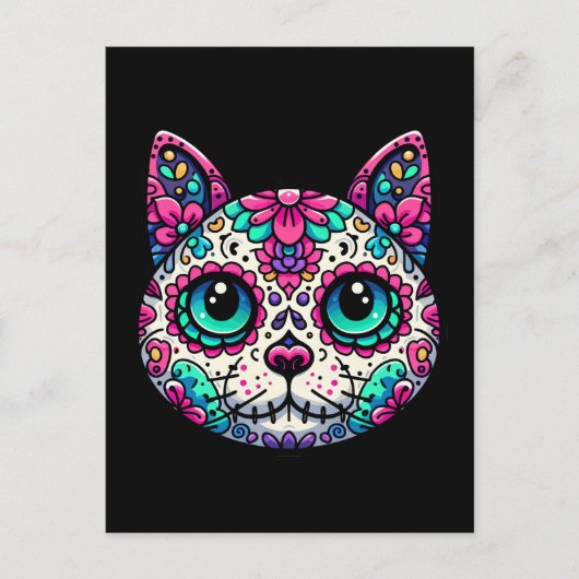 Kleurrijke Cat Sugar Skull Briefkaart (Voorkant)