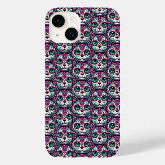 Kleurrijke Cat Sugar Skull Case-Mate iPhone Case (Achterkant)