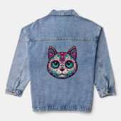 Kleurrijke Cat Sugar Skull Denim Jacket (Achterkant)