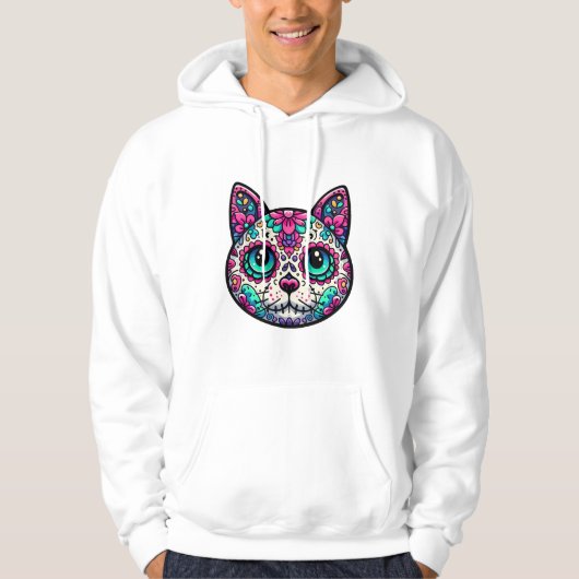 Kleurrijke Cat Sugar Skull Hoodie (Voorkant)