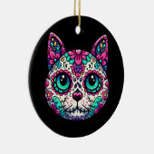 Kleurrijke Cat Sugar Skull Keramisch Ornament (Rechts)