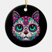 Kleurrijke Cat Sugar Skull Keramisch Ornament (Voorkant)