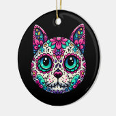 Kleurrijke Cat Sugar Skull Keramisch Ornament (Links)