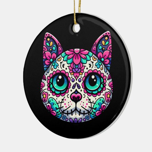 Kleurrijke Cat Sugar Skull Keramisch Ornament (Links)