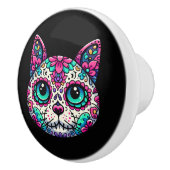 Kleurrijke Cat Sugar Skull Keramische Knop (Rechts)