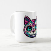 Kleurrijke Cat Sugar Skull Koffiemok (Voorkant links)
