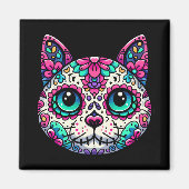 Kleurrijke Cat Sugar Skull Magneet (Voorkant)