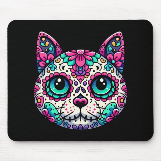 Kleurrijke Cat Sugar Skull Muismat (Voorkant)