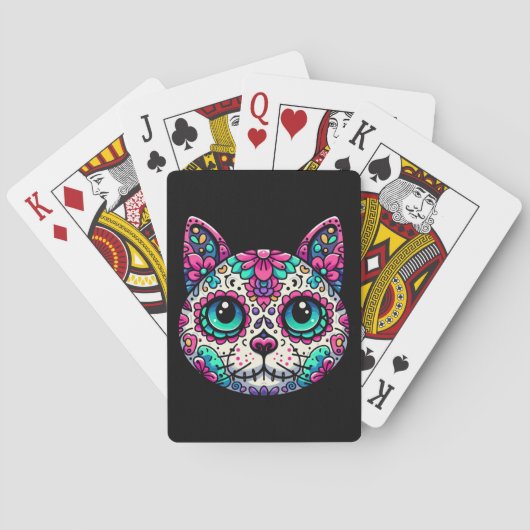 Kleurrijke Cat Sugar Skull Pokerkaarten (Achterkant)