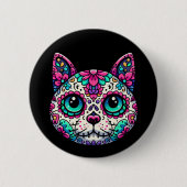 Kleurrijke Cat Sugar Skull Ronde Button 5,7 Cm (Voorkant)