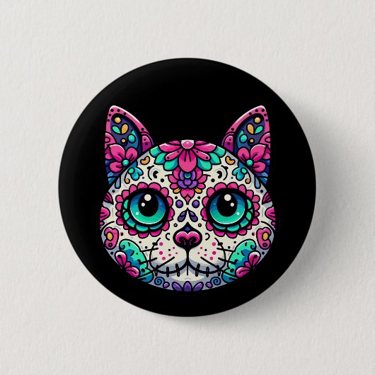 Kleurrijke Cat Sugar Skull Ronde Button 5,7 Cm (Voorkant)