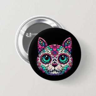 Kleurrijke Cat Sugar Skull Ronde Button 5,7 Cm