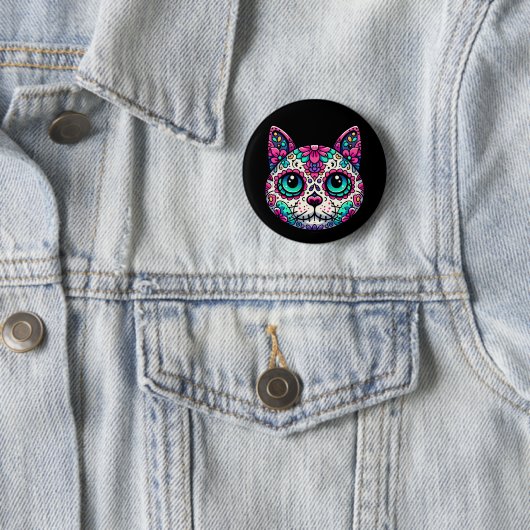 Kleurrijke Cat Sugar Skull Ronde Button 5,7 Cm (In situ)