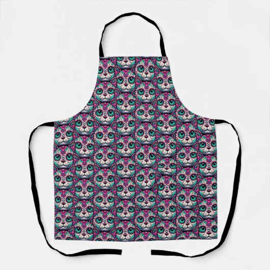 Kleurrijke Cat Sugar Skull Schort (Voorkant)