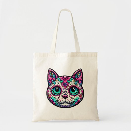 Kleurrijke Cat Sugar Skull Tote Bag (Voorkant)