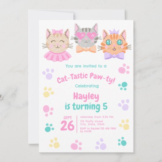 Kleurrijke Cat-Tastic Paw-ty Schattigee Kitty Cat  Kaart (Voorkant)