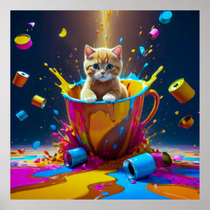 Kleurrijke Cat-tastrophe: wanneer verf voldoet aan Poster