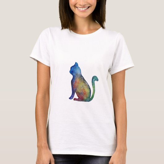Kleurrijke Cat Vrouwen Basic T-shirt, Wit T-shirt (Voorkant)