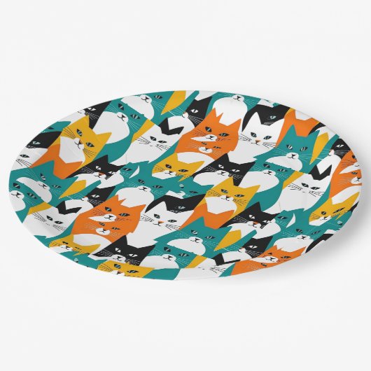 Kleurrijke Cats Patroon Papier Borden Papieren Bordje (Gekanteld)