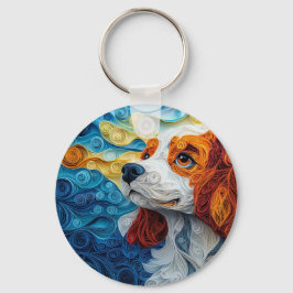 Kleurrijke Cavalier King Charles Dog Portret Sleutelhanger