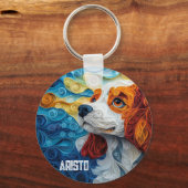 Kleurrijke Cavalier King Charles Dog Portret Sleutelhanger (Achterkant)