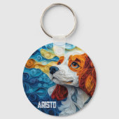 Kleurrijke Cavalier King Charles Dog Portret Sleutelhanger (Achterkant)