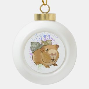 Kleurrijke Cavia Trio Regenboog Verfspatten Keramische Bal Ornament