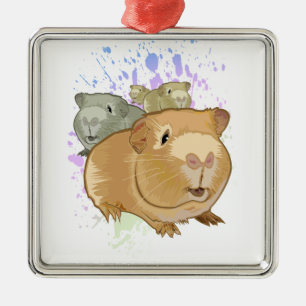 Kleurrijke Cavia Trio Regenboog Verfspatten Metalen Ornament