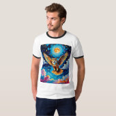 Kleurrijke Celestial Owl Flight T Shirt (Voorkant volledig)