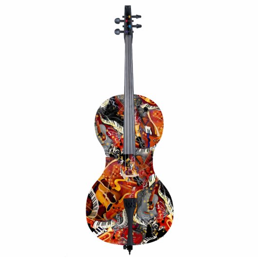 Kleurrijke Cello Musical Instrument Jazz Sculpture Staand Fotobeeldje (Voorkant)