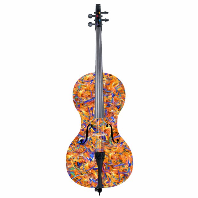 Kleurrijke Cello Musical Instrument Mini Sculptuur Staand Fotobeeldje (Voorkant)