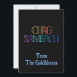 Kleurrijke Chag Sameach JoodseFestivalGroet Feestdagenkaart<br><div class="desc">Een modern,  kleurrijk Chag Sameach-tekstontwerp dat 'prettige feestdagen' betekent,  is een geschikte groet voor veel van de verschillende Joodse feestdagen.</div>