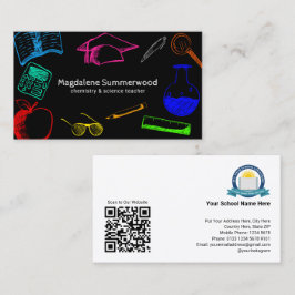 Kleurrijke Chalk Style School Leraar op Zwart Visitekaartje