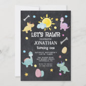 Kleurrijke Chalkboard Dinosaurus 1e Verjaardag Kaart (Voorkant)