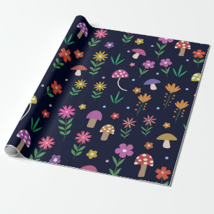 Kleurrijke champignons met grillige bloemen patroo cadeaupapier