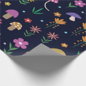 Kleurrijke champignons met grillige bloemen patroo cadeaupapier (Hoek)