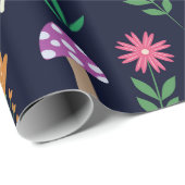 Kleurrijke champignons met grillige bloemen patroo cadeaupapier (Rol Hoek)