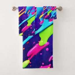 Kleurrijke Chaos in Abstracte Splatter Bad Handdoek