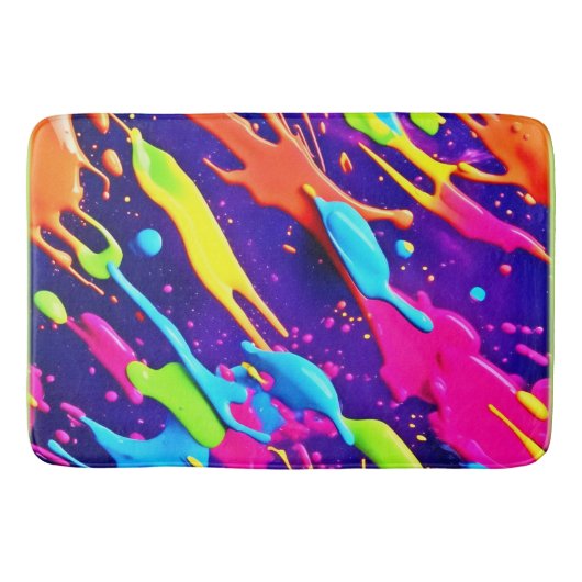 Kleurrijke Chaos in Abstracte Splatter Badmat (Voorkant)