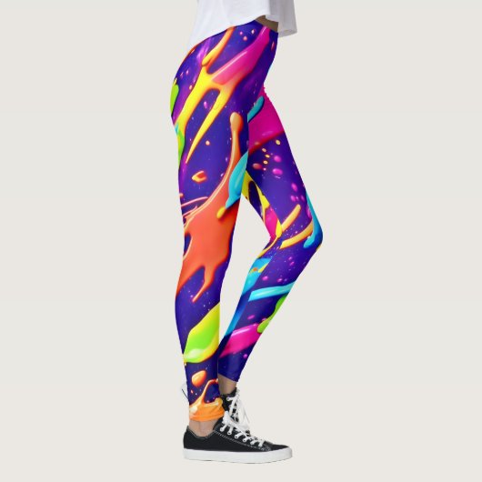 Kleurrijke Chaos in Abstracte Splatter Leggings (Rechts)