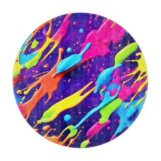 Kleurrijke Chaos in Abstracte Splatter Snijplank (Voorkant)