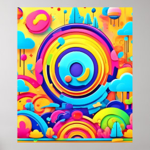 Kleurrijke chaos in een grillige wonderwereld poster