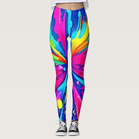 Kleurrijke Chaos: Paint Splatter Abstracte kunst Leggings (Voorkant)