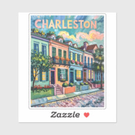 Kleurrijke Charleston Rainbow Row Van Gogh Reis Sticker