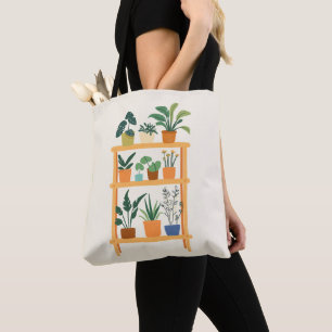 Kleurrijke Charmante huis Planten rack Illustratie Tote Bag