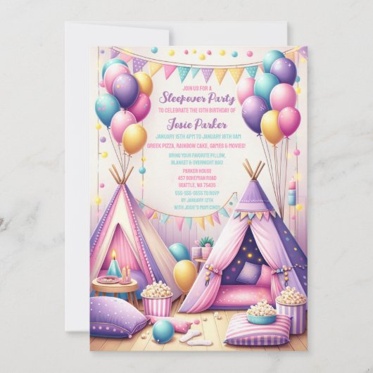 Kleurrijke Charming Teepee Verjaardag Sleepover Pa Kaart (Voorkant)