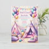 Kleurrijke Charming Teepee Verjaardag Sleepover Pa Kaart (Staand voorkant)