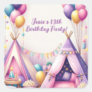 Kleurrijke Charming Teepee Verjaardag Sleepover Pa Vierkante Sticker