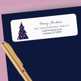 Kleurrijke Checkerboard kerstboom adreslabel Etiket